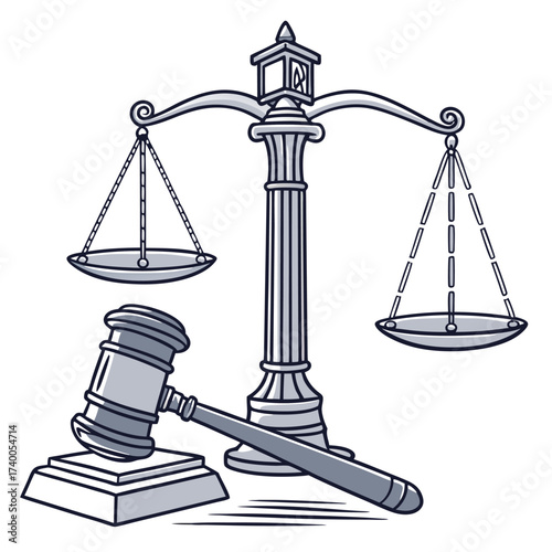 Legal scales and gavel illustration