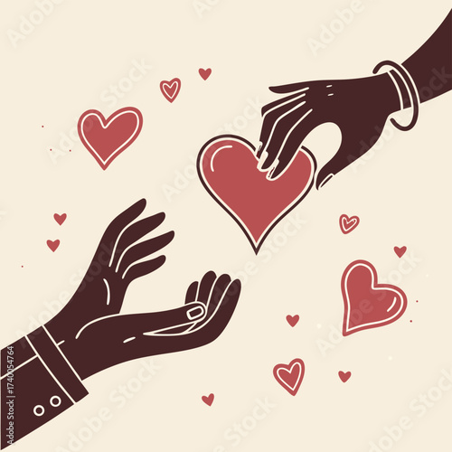 Hands exchange heart symbol