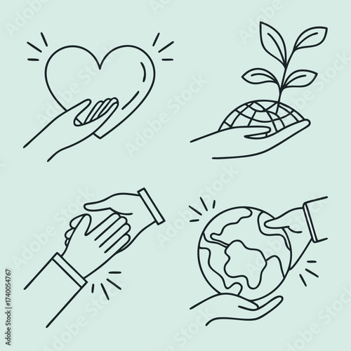Hands caring for earth and heart illustration