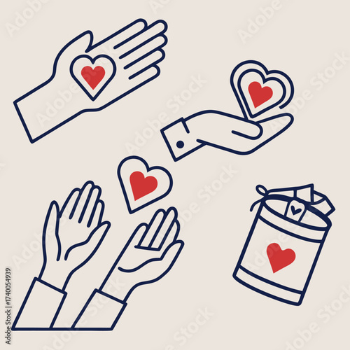 Hands giving and receiving hearts illustration