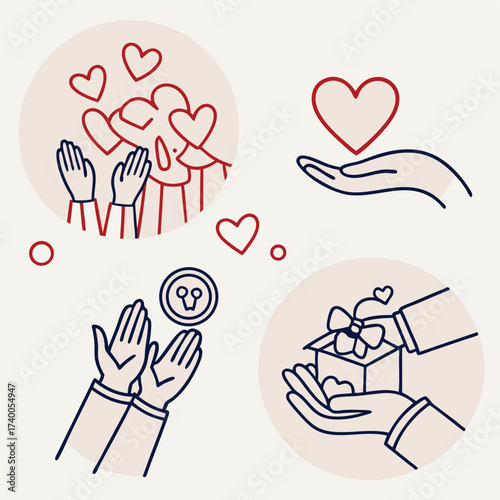 Hands giving and receiving hearts