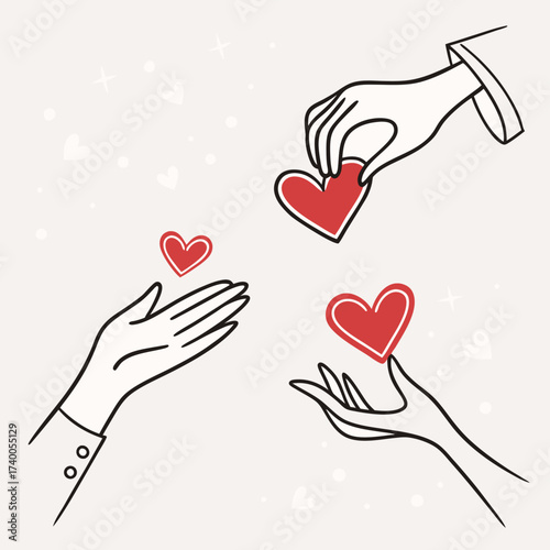 Hands giving hearts illustration