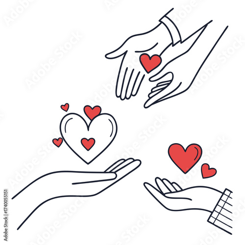 Hands giving hearts illustration