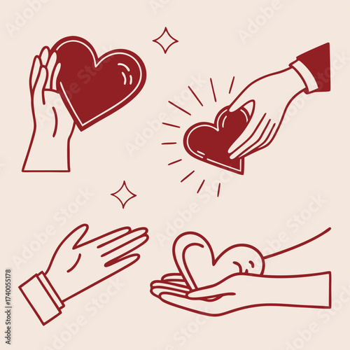 Hands giving red hearts graphic design
