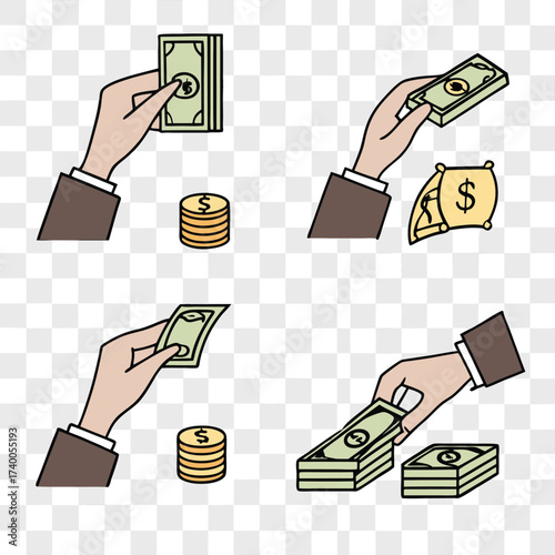 Hands handling currency illustrations