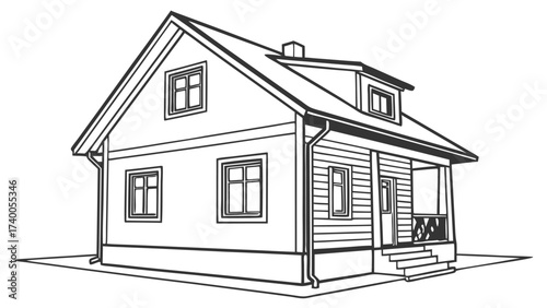 Line drawing isometric home illustration