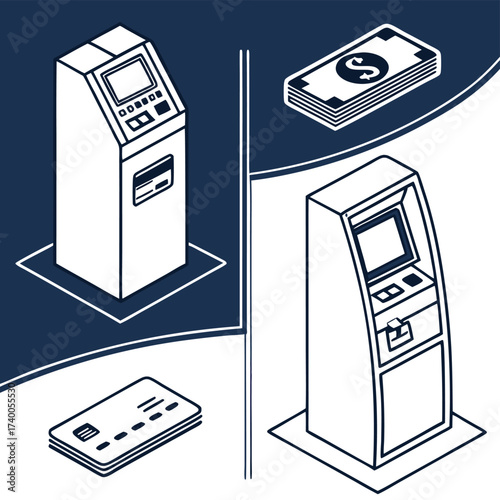 Isometric automated teller machines illustration