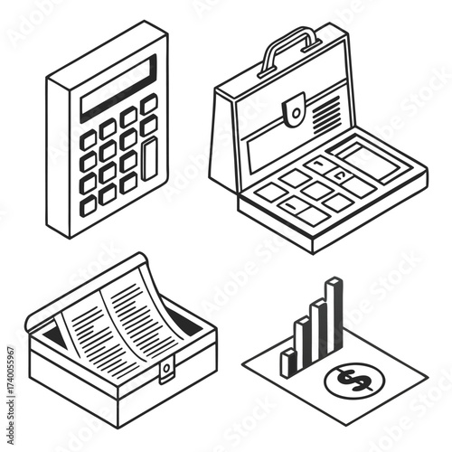 Isometric business tools graphic