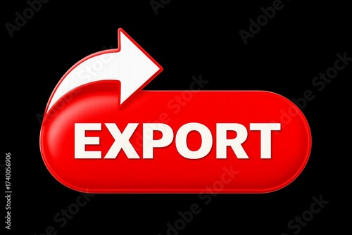 Red export button with a white arrow indicating movement and international trade concept