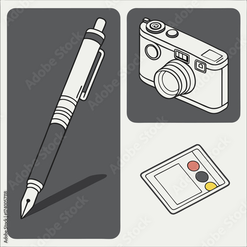 Isometric illustrations of pen camera and device