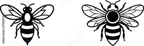 Black bee insect silhouette vector illustration, honeybee outline drawing, flying bee graphic, entomology design, pollinator symbol, insect icon, honey production art