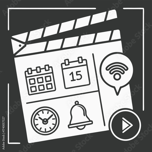 Movie clapperboard time management icons