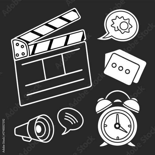 Movie making icons on dark background
