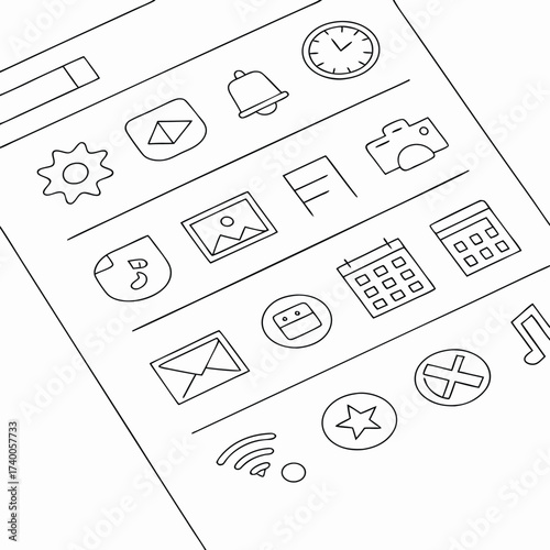 Mobile phone interface design line art