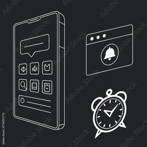 Mobile phone interface elements illustration