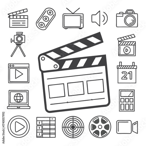 Movie production icons collection graphic design