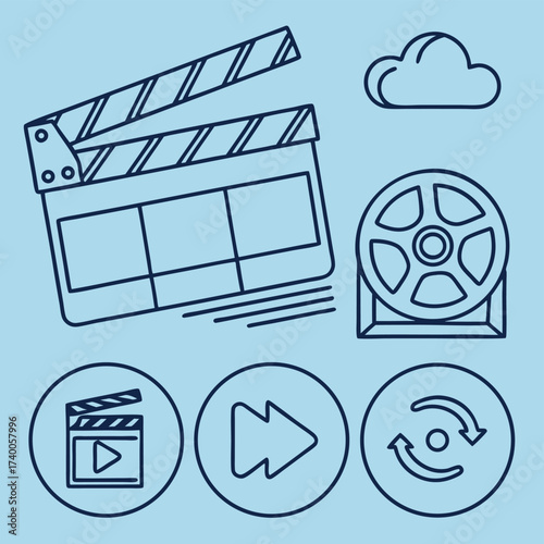 Movie production icons flat design