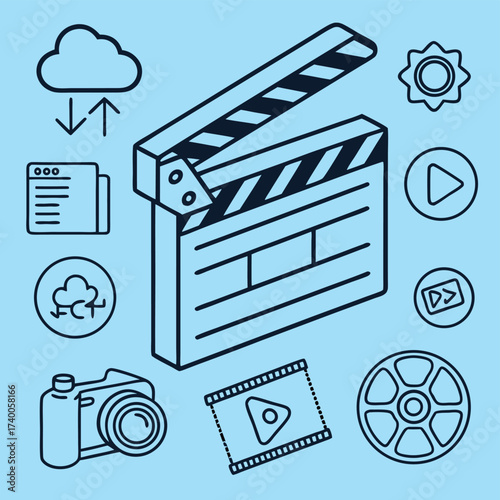 Movie production technology icons illustration