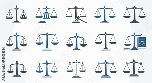 Collection of Scales of Justice Symbols Representing Law and Balance
