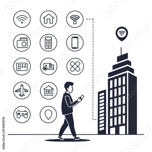 Modern man using smartphone urban scene