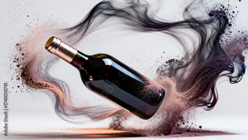 Wine bottle surrounded by swirling powder