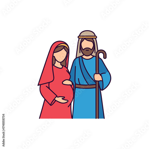 Woman holding baby in blue dress with red headscarf  