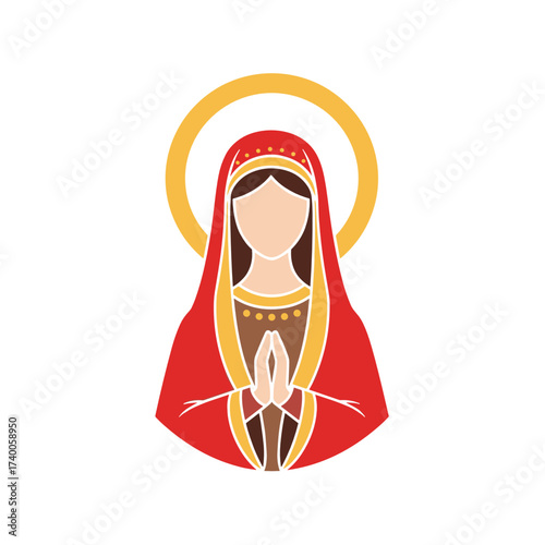 Religious icon of a praying woman in traditional attire  