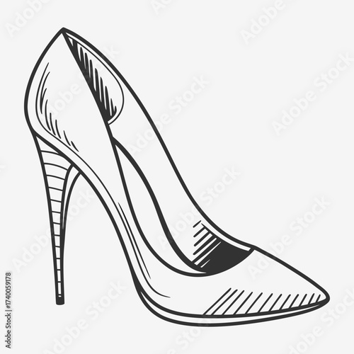 Elegant high heel shoe sketch for fashion design