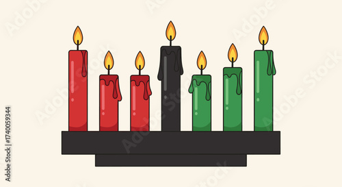 Seven Lit Candles on Kinara for Celebration