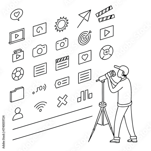 Person looking at media technology icons