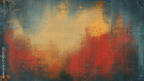 Art modern Texture oil and Acrylic smear blot painting. Abstract gold red and blue color stain brushstroke canvas background. 