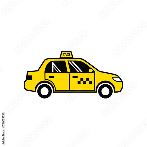 A stylized yellow taxi cab illustration, featuring a roof sign and checkered pattern.
