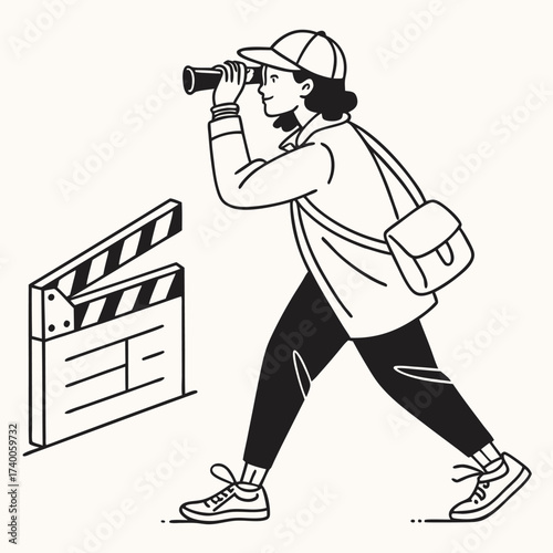 Person looking through binoculars film set