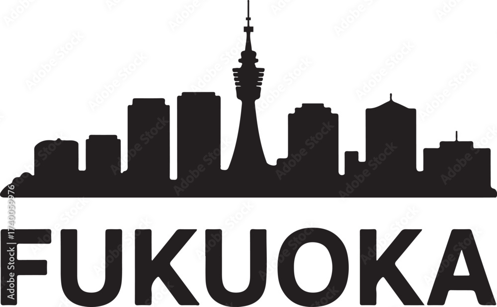 Fototapeta premium Fukuoka skyline silhouette vector illustration in black color