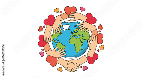 Global unity and compassion fostering world harmony through shared humanity and care