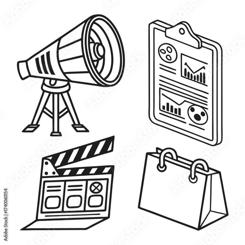 Outline illustration of business items
