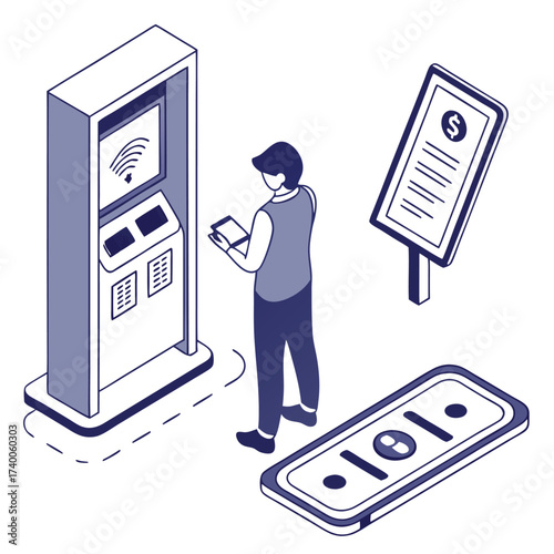 Person using digital kiosk for transaction