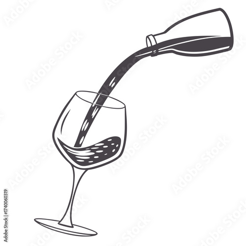 Wine pouring from bottle into glass