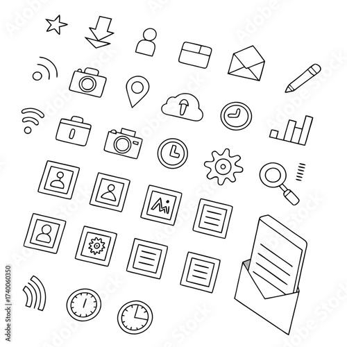 Outline technology icons set