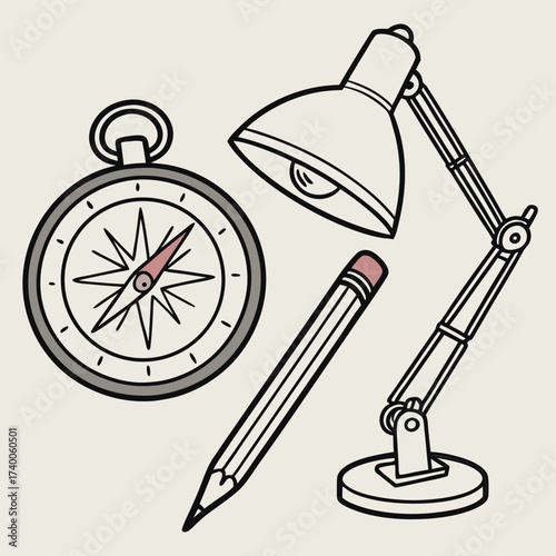 Outlined office supplies illustration