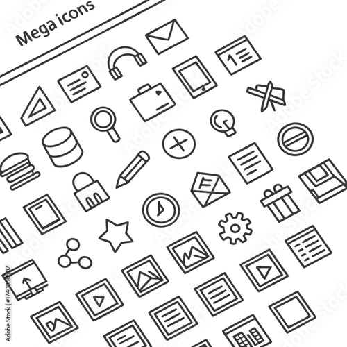 Outlined technology icons grid
