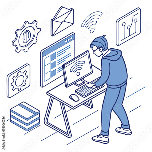 Person working on computer illustration