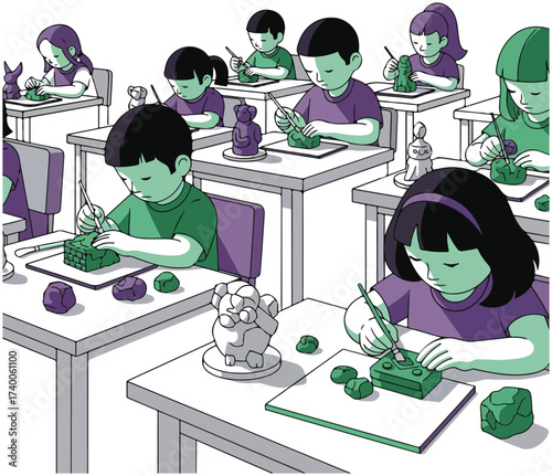 Children Crafting Clay Art at School Classroom