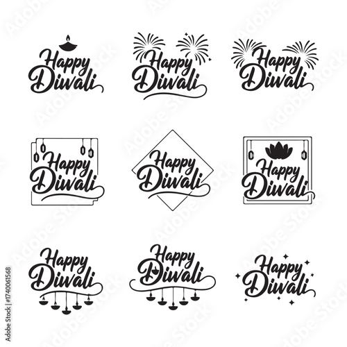 Fotografie Contemporary calligraphy Happy Diwali silhouette pack