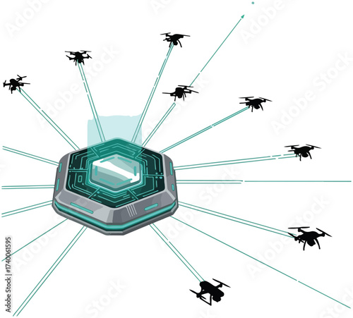 Drones Silhouettes Radiating From Central Hub