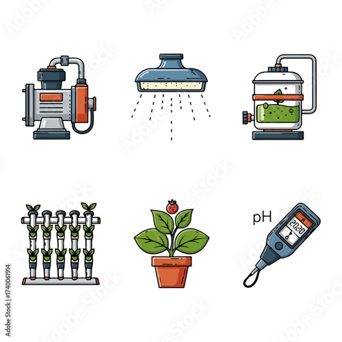 Hydroponics and Gardening Equipment Vector Illustrations