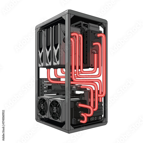Illustration of a Grey Computer With Red Tubes