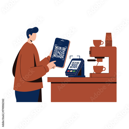 Man Pays for Coffee With Qr Code