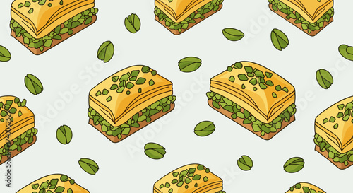 Sweet Pistachio Baklava Dessert Pattern Illustration