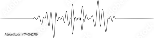 Continuous one line drawing of sound wave with different amplitude. Soundwave in simple linear style for banner music, webinar, online training. Editable stroke. Doodle vector illustration 